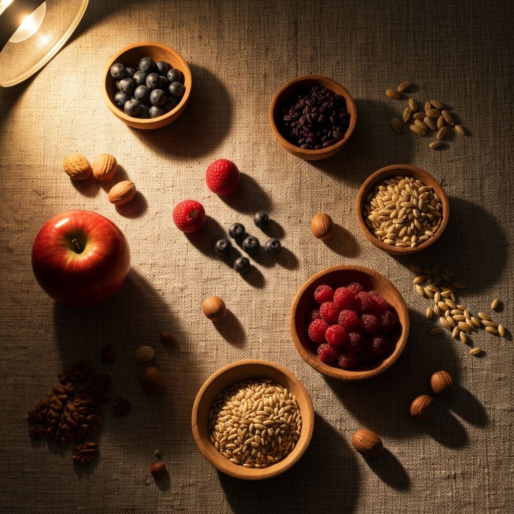 Čerstvé potraviny a prírodné ingrediencie ukazujúce rozmanitosť zdravej výživy