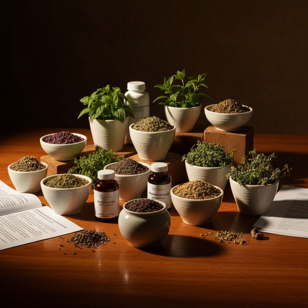 Doplnky stravy v prírodnom prostredí - knihy a prírodné prvky symbolizujúce výskum a pohodu